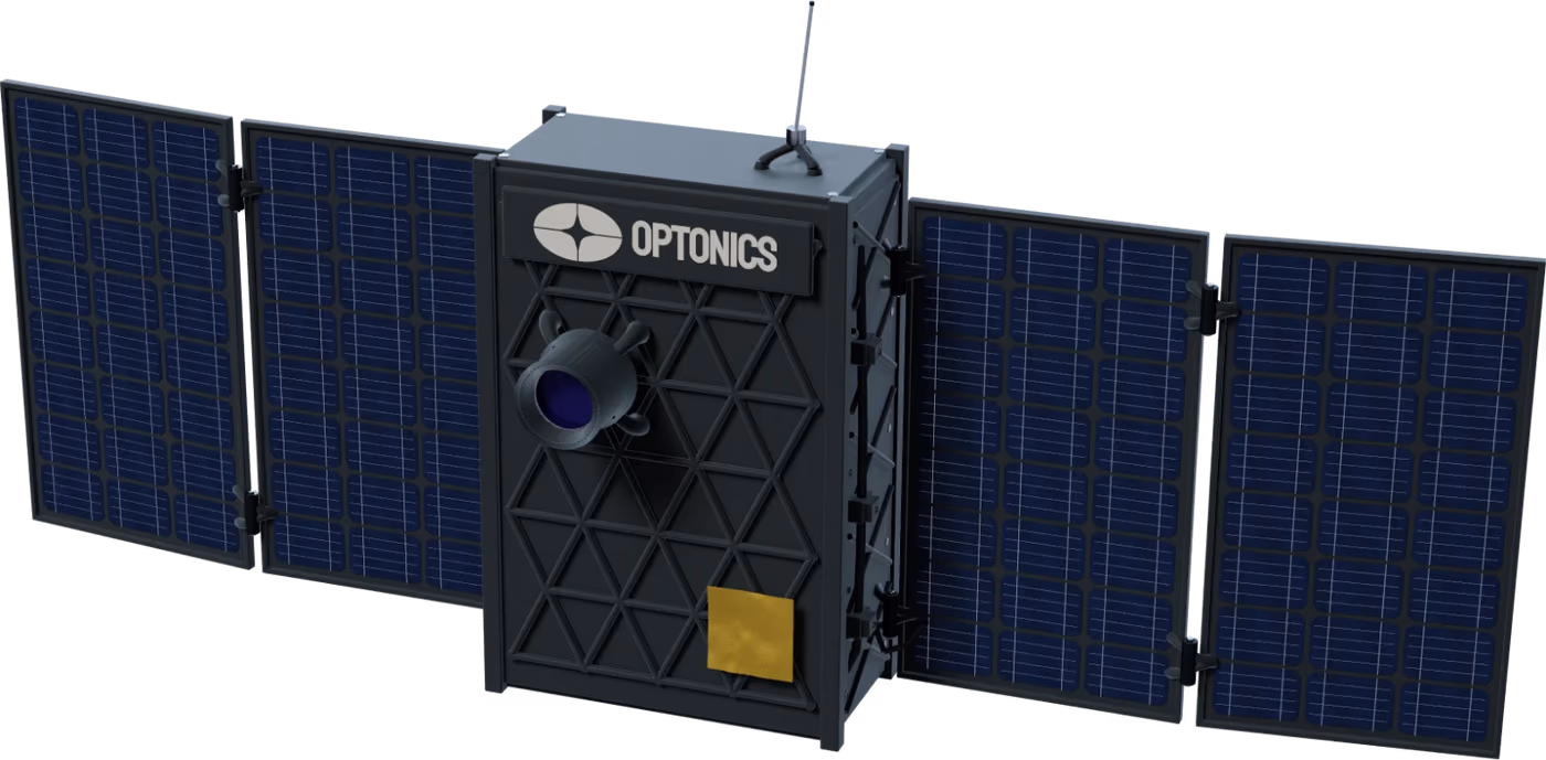 Render of a small satellite with printed polymer parts